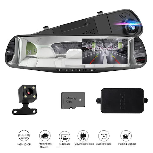 Espejo Retrovisor Doble Cámara Pantalla 4.3'' Full Hd Carro